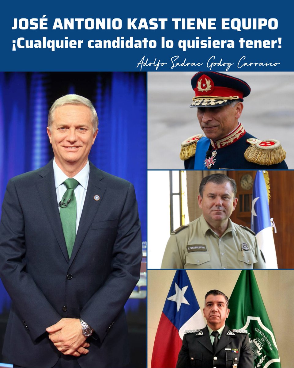 "José Antonio Kast no solo lidera con decisión, también se rodea de un equipo de seguridad de primer nivel. Orden, disciplina y compromiso. Un respaldo que cualquier candidato quisiera tener."

#PresidenteKast #OrdenYSeguridad #LeyYOrden #ChileSeguro #EquipoKast #LiderazgoFirme