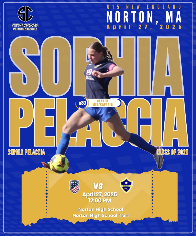 SteveCoxonCSN's tweet photo. 🚨 Top Prospect Alert! 🚨

2028 standout Sophia Pelaccia, center midfielder & captain of Ginga FC, takes the field this weekend v's @NEFC_US ! Catch her in action as she leads the G2010 DPL Elite squad.

📅 Apr 27, 2025
🕒 12:00 PM EDT
📍 Norton HS Turf

#NEFCShowcase #GingaFC #YouthSoccer