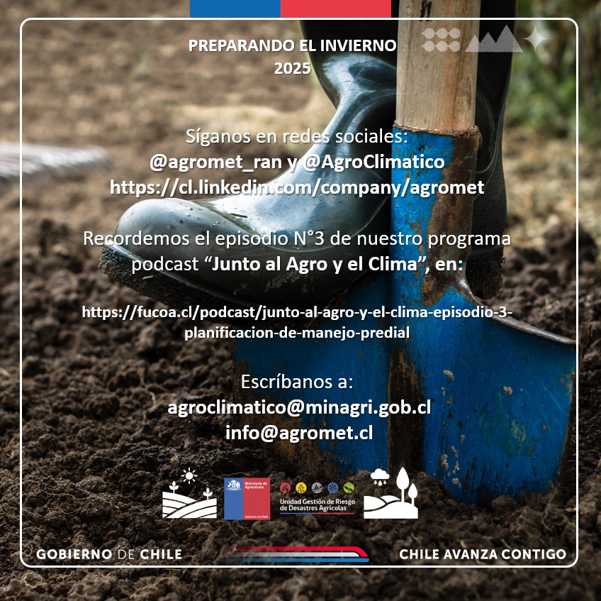 ☔️💦☔️Dada la posible llegada de un sistema frontal este viernes 25 de abril al sur y la RM, compartimos estas recomendaciones para que el agro esté preparado en caso de precipitaciones intensas. <a href="/MinagriCL/">Ministerio de Agricultura de Chile 🇨🇱</a> <a href="/Sub_Agricultura/">Subsecretaría de Agricultura</a>