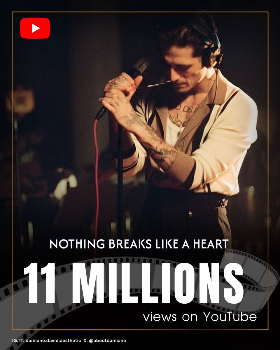 The official video «Nothing breaks like a Heart» has reached 11 million views on YouTube 🧡

<a href="/daviddamiano99/">Damiano David</a>