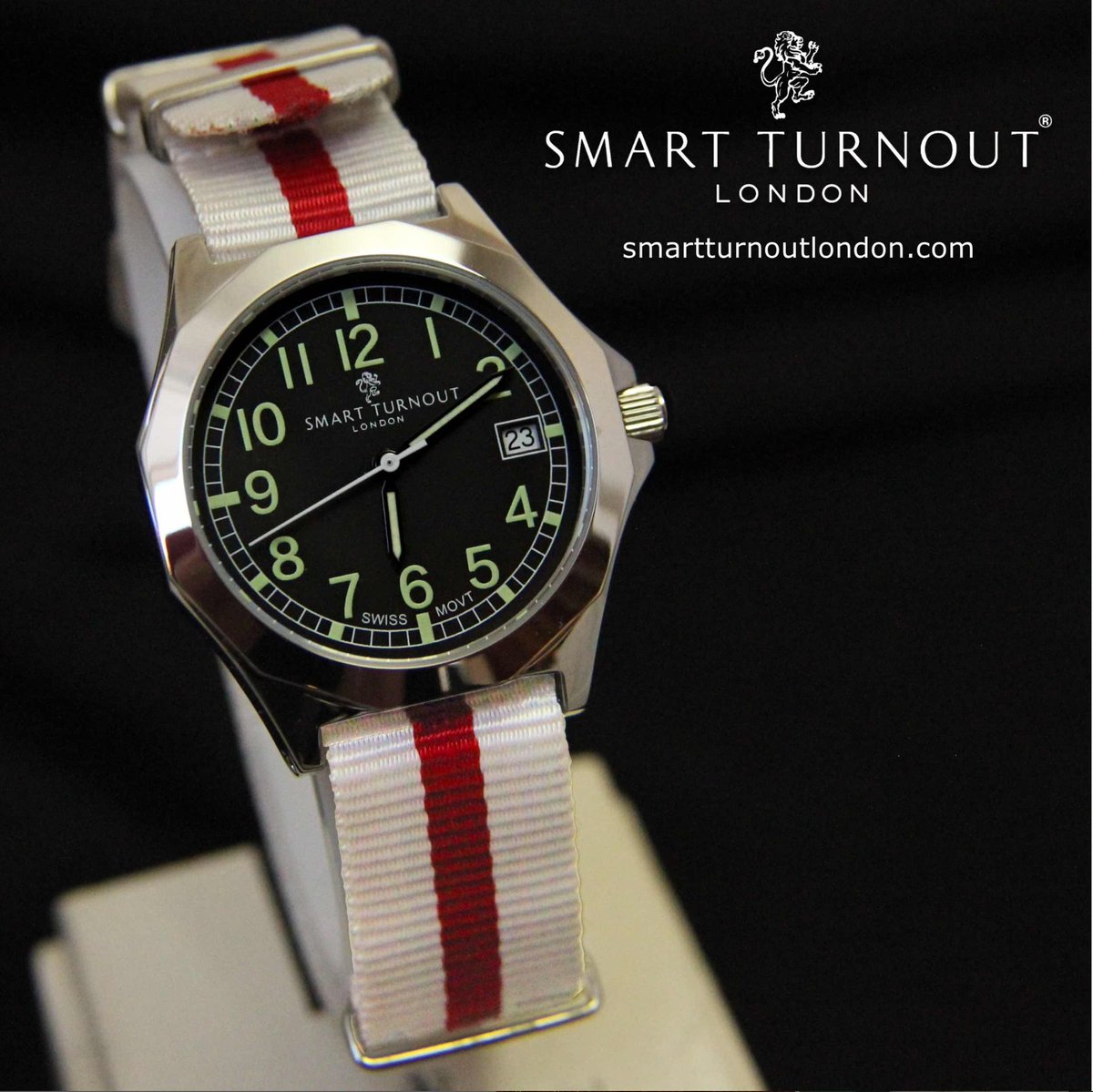 The outstanding Military Watch (Swiss Movement) from Smart Turnout London (shown here, with the St. George England Watch Strap).     

smartturnoutlondon.com/collections/mi…