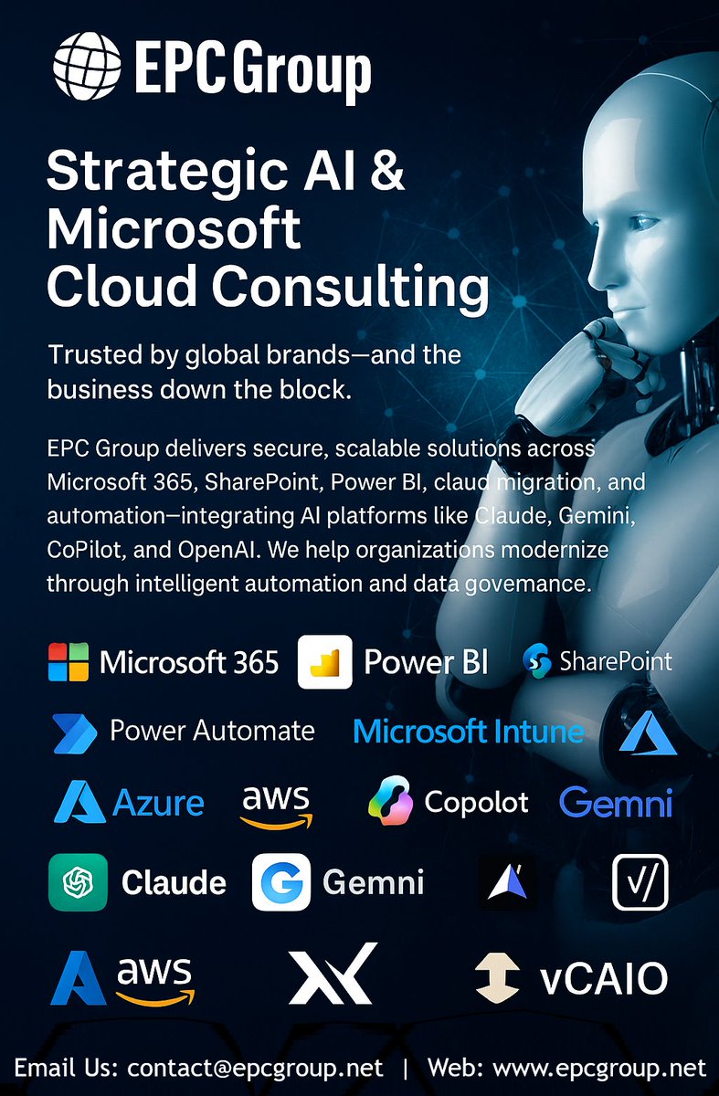 🔖Modernizing organizations with #AI, Microsoft Cloud, and actionable insights. Trusted by NASA and 5,200+ clients, including the company down the street.🧠#AIConsulting #Microsoft365 #Copilot #ClaudeAI #GeminiAI #PowerBI #SharePointOnline #MicrosoftFabric #OpenAI #EPCGroup