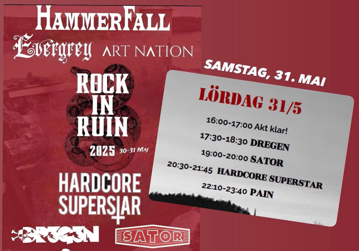 Our next show is #RockinRuin at Stegeborg Castle in Söderköping, Sweden on May 31
Click below to grab your tickets today!
⚡️🤘🏼⚡️

hardcoresuperstar.com/tour/