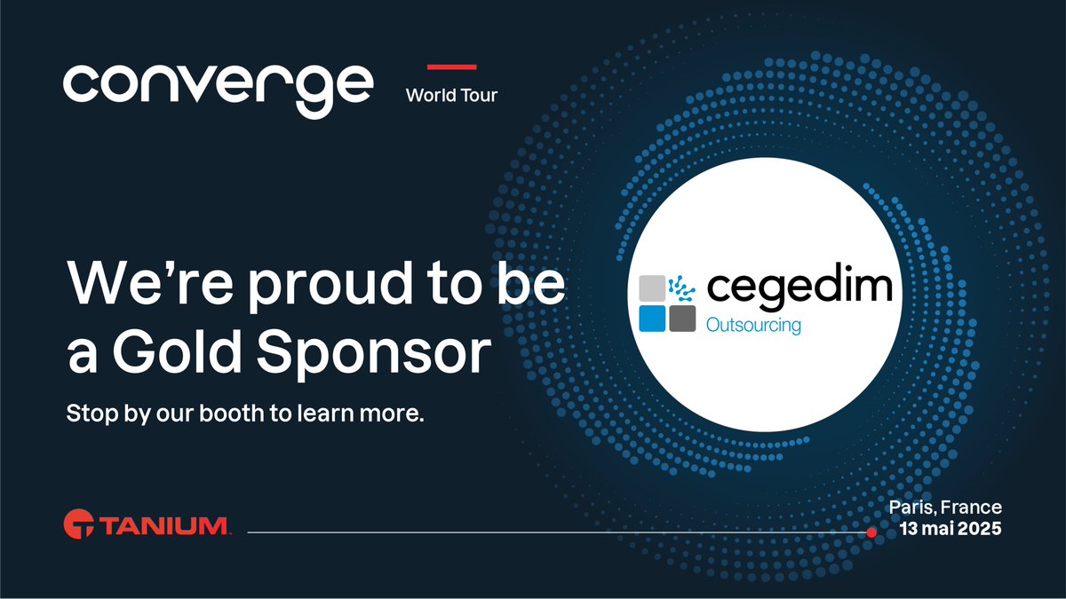 🚀Retrouvez la team <a href="/Cegedim_CO/">Cegedim Outsourcing</a>, lors de l'évènement Converge <a href="/Tanium/">Tanium</a> qui aura lieu le 13 mai à Paris. Rejoignez-nous  pour explorer les futures perspectives de la gestion autonome des endpoints.
Pour vous inscrire, c'est ici 👉lnkd.in/ecTKPW8f
#IT #Cybersecurity