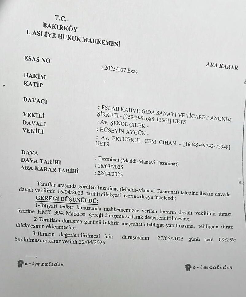 Espressolab, 19 Mart sonrası sosyal medyada boykot çağrısı yaptığım için dava açtı.

Tazminat istiyor.