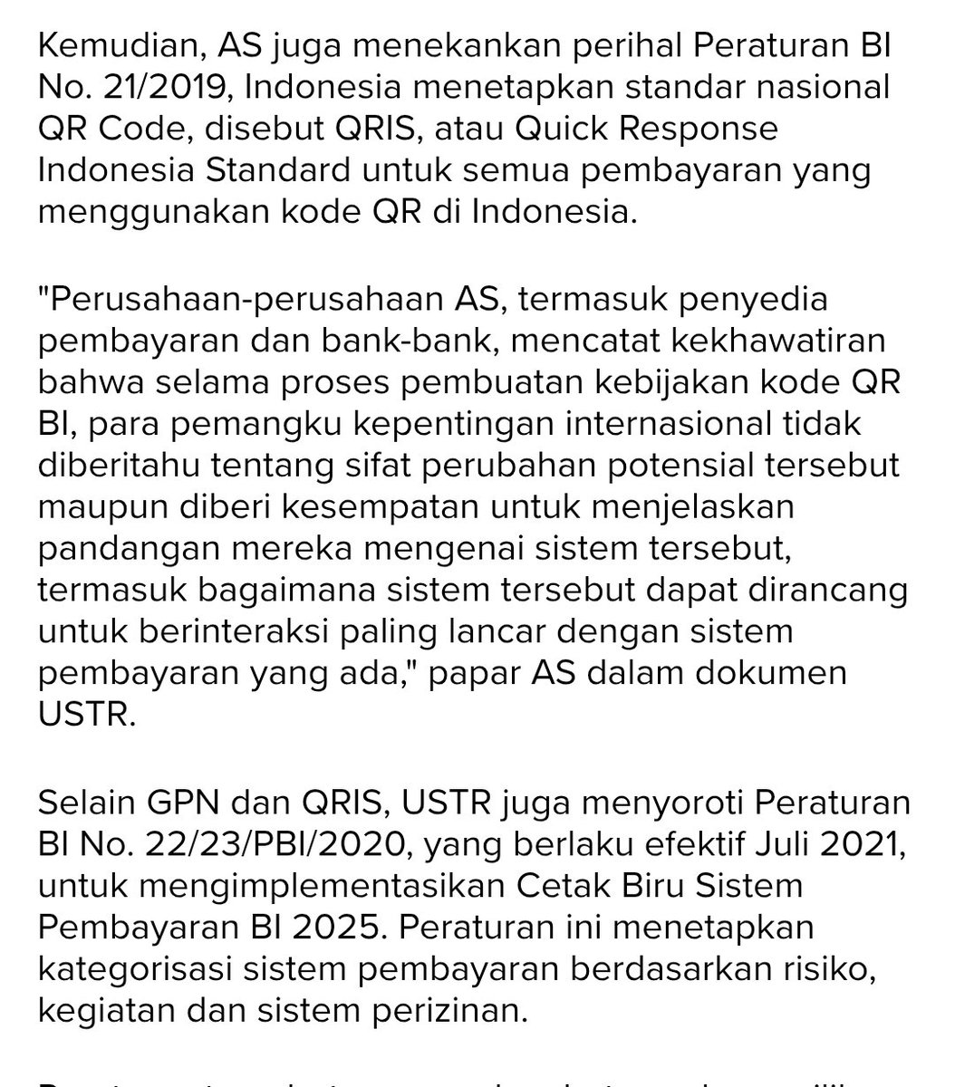 hipohan's tweet photo. QRIS (Quick Response Code Indonesian Standard) 

>Dibuat oleh Indonesia
>Untuk keperluan Indonesia
>Pembeli dan penjual, orang Indonesia
>Transaksi antar lembaga keuangan Indonesia

Kok yang gerah Amerika ? Ya karena VISA, Mastercard dan Amex babak belur kehilangan pemasukan 😴 https://t.co/vEEMLpNiE3