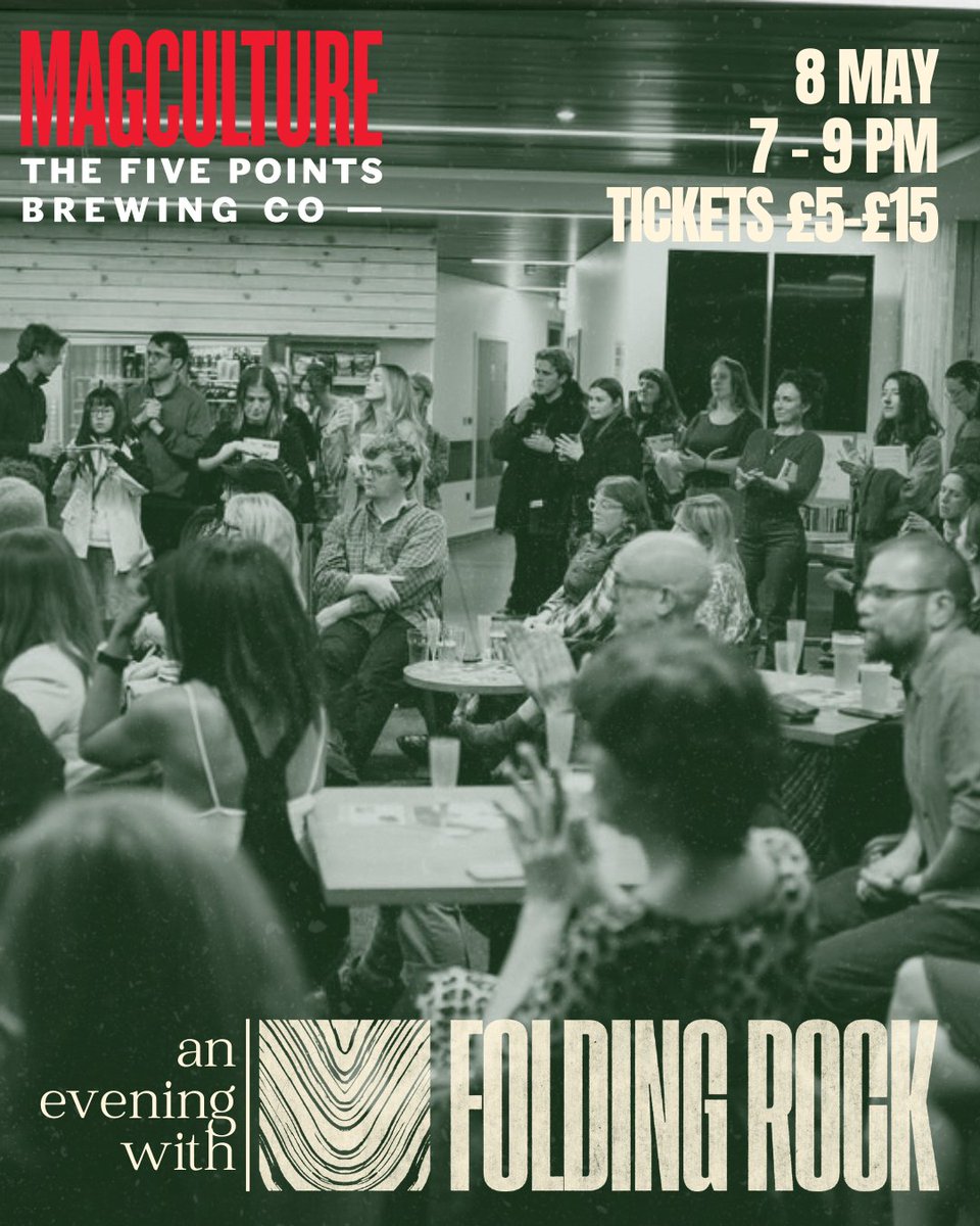 Folding Rock Magazine (@foldingrockmag) on Twitter photo 2 weeks to go until our next event: An Evening with Folding Rock at <a href="/magculture/">magCulture</a>
Expect good company and exclusive merch, plus insights into our plans for the future from editors and co-founders and readings from contributors
tinyurl.com/AnEveningWithF… 2 weeks to go until our next event: An Evening with Folding Rock at <a href="/magculture/">magCulture</a>
Expect good company and exclusive merch, plus insights into our plans for the future from editors and co-founders and readings from contributors
tinyurl.com/AnEveningWithF…