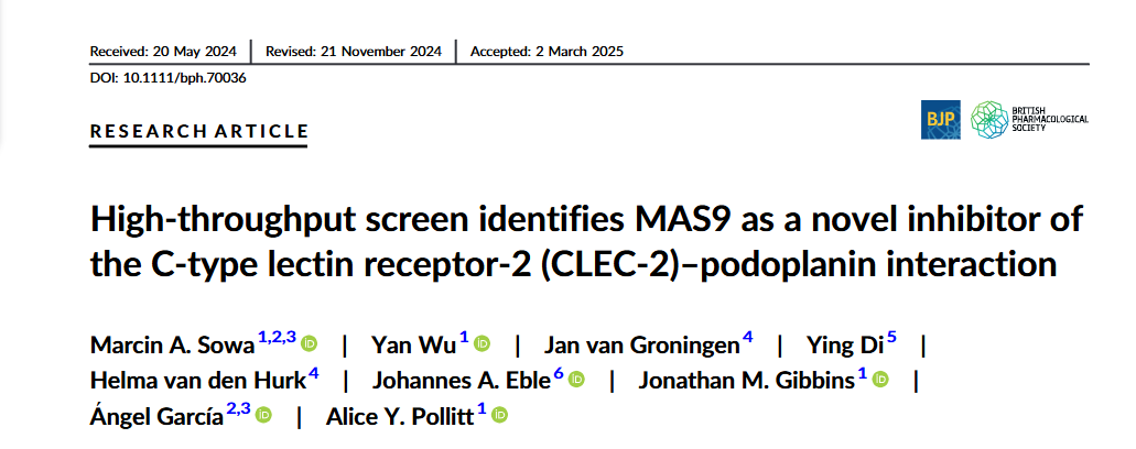 Marcin Sowa (@xmsowa) on Twitter photo Happy to share the final piece of my PhD journey! The study reveals MAS9 as a new inhibitor of the platelet CLEC-2-Podoplanin interaction. Check it out: doi.org/10.1111/bph.70โฆ
<a href="/RdgPlateletLabs/">Reading Platelet Labs</a> <a href="/pproteomicsusc/">Platelet Proteomics Group</a> <a href="/TAPAS_ITN/">TAPAS ITN</a> Happy to share the final piece of my PhD journey! The study reveals MAS9 as a new inhibitor of the platelet CLEC-2-Podoplanin interaction. Check it out: doi.org/10.1111/bph.70โฆ
<a href="/RdgPlateletLabs/">Reading Platelet Labs</a> <a href="/pproteomicsusc/">Platelet Proteomics Group</a> <a href="/TAPAS_ITN/">TAPAS ITN</a>