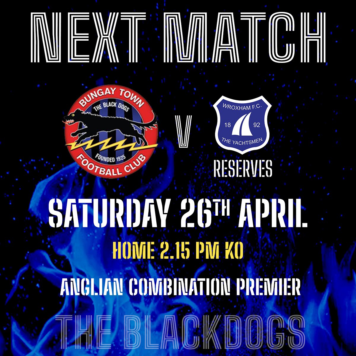 Bungay Town FC (@bungaytownfc) on Twitter photo FIRST TEAM are at the Malting’s for the final time this season on Saturday as we welcome <a href="/The_Yachtsmen/">Wroxham FC</a> reserves. #Blackdogs FIRST TEAM are at the Malting’s for the final time this season on Saturday as we welcome <a href="/The_Yachtsmen/">Wroxham FC</a> reserves. #Blackdogs