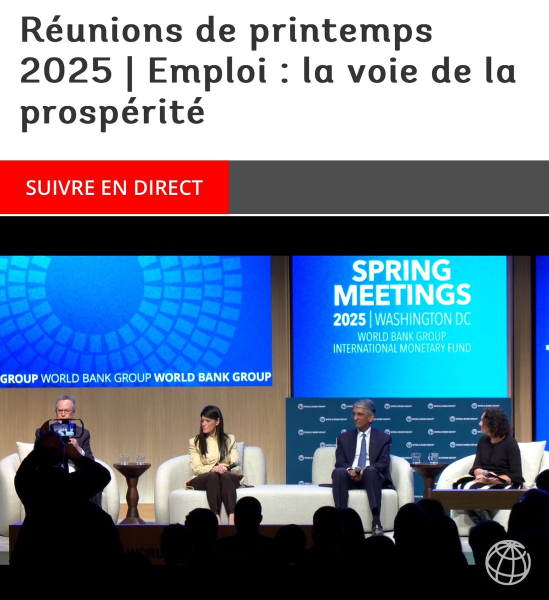 Jeanine MABUNDA (@jeaninemabunda) on Twitter photo Honorée d’avoir été sollicitée pour participer aux Réunions de printemps 2025 organisées par la <a href="/Banquemondiale/">Banque mondiale</a> autour du thème : « Emploi, la voie de la prospérité ».
En #RDC, l’emploi des jeunes est un enjeu vital. Il exige des politiques publiques ambitieuses, un soutien Honorée d’avoir été sollicitée pour participer aux Réunions de printemps 2025 organisées par la <a href="/Banquemondiale/">Banque mondiale</a> autour du thème : « Emploi, la voie de la prospérité ».
En #RDC, l’emploi des jeunes est un enjeu vital. Il exige des politiques publiques ambitieuses, un soutien