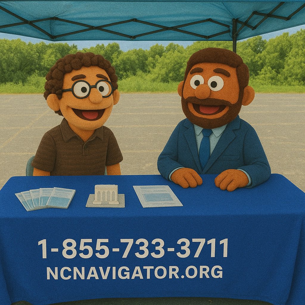 Looking sharp and spreading cheer—just another day in the felt-filled world of healthcare outreach! Whether you need coverage, clarity, or just a smile, we’re here to help. NCNAVIGATOR.ORG | 1-855-733-3711