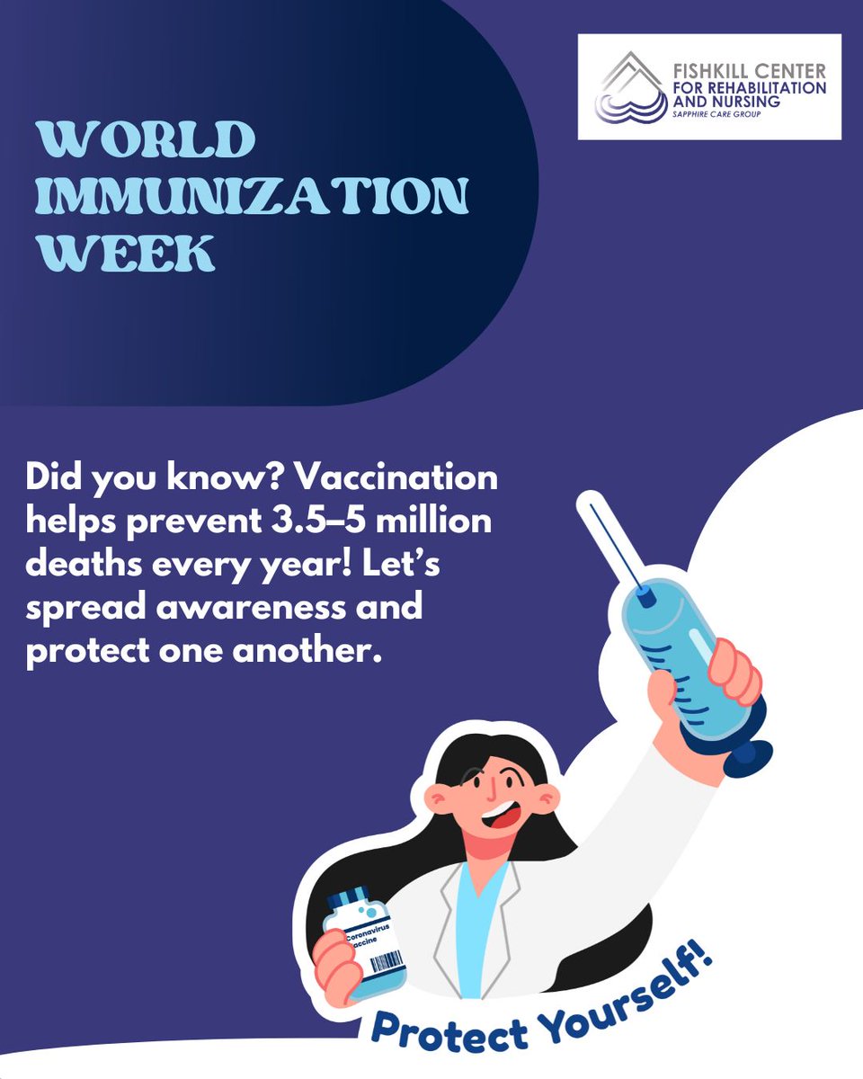Fishkillcenter's tweet photo. 🌍💉 It's World Immunization Week! Vaccines protect us from preventable diseases, keeping individuals and communities safe. Staying up to date is key to a healthier future. 💙 

#WorldImmunizationWeek #VaccinesSaveLives #StayProtected #Fishkill #BeaconCommunity #BeaconNY https://t.co/RMpAEhA78v