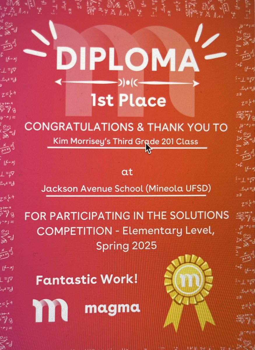Check out this amazing feat by the learners in <a href="/kimmorrisseyEDU/">Kim Morrissey</a> ‘s class. <a href="/Jackson_Ave/">Jackson Ave School</a> <a href="/MagmaMath/">Magma Math</a> 
#MineolaProud