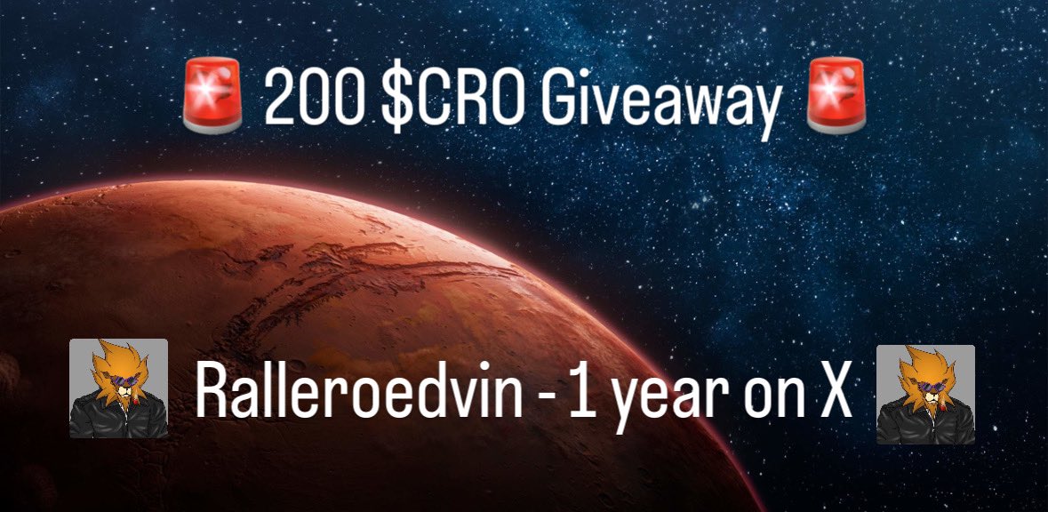 Ralleroedvin (@ralleroedvin) on Twitter photo 🚨 200 $CRO Giveaway! 🚨
Ralleroedvin – 1 Year X Anniversary! 🎉
To celebrate, I’m giving away 200 $CRO to one lucky winner!
To enter:
1️⃣ Follow: <a href="/Ralleroedvin/">Ralleroedvin</a>
2️⃣ Like & Retweet
3️⃣ Tag 2 friends
⏰Winner in 72 hours! 🚨 200 $CRO Giveaway! 🚨
Ralleroedvin – 1 Year X Anniversary! 🎉
To celebrate, I’m giving away 200 $CRO to one lucky winner!
To enter:
1️⃣ Follow: <a href="/Ralleroedvin/">Ralleroedvin</a>
2️⃣ Like & Retweet
3️⃣ Tag 2 friends
⏰Winner in 72 hours!