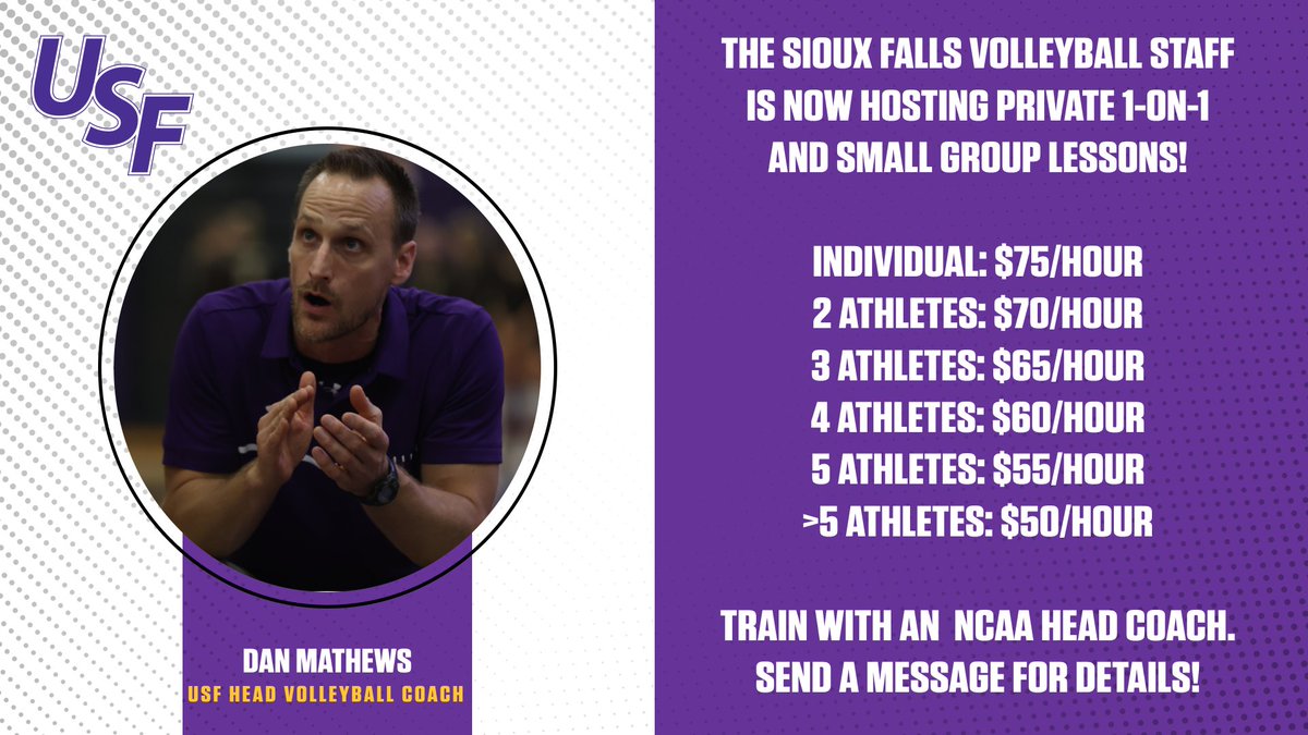 Come train with us! I'm excited to work more closely with our Sioux Falls volleyball community and help young players improve. We are hosting individual and group volleyball lessons on a limited first-come, first-served basis. 

Interested? Send a message and we'll get started!