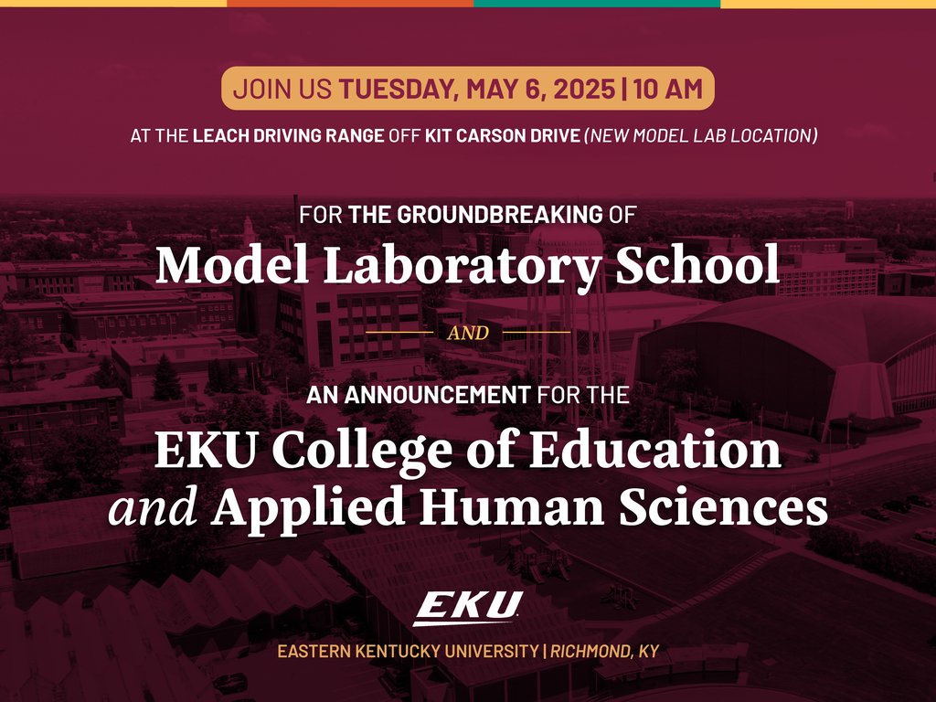 EKU (@eku) on Twitter photo The time has come, Colonels! Join #EKU as we celebrate the groundbreaking of the new Model Laboratory School building and an announcement for the <a href="/EKUCEAHS/">EKU College of Education & Applied Human Sciences</a>. All are welcome to attend this special event. Mark your calendars for May 6th at 10am. Weโll see you there! The time has come, Colonels! Join #EKU as we celebrate the groundbreaking of the new Model Laboratory School building and an announcement for the <a href="/EKUCEAHS/">EKU College of Education & Applied Human Sciences</a>. All are welcome to attend this special event. Mark your calendars for May 6th at 10am. Weโll see you there!