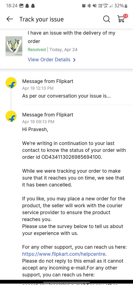 BandewarPravesh's tweet photo. @Flipkart @flipkartsupport @ekartlogistics @kalyan_krishnam
Order ID: OD434113026985694100 was cancelled without any valid reason or delivery attempt. No proper updates either. This is highly disappointing. Please resolve this ASAP.

#Flipkart #CustomerSupport #OrderIssue https://t.co/q0F7TRjD46