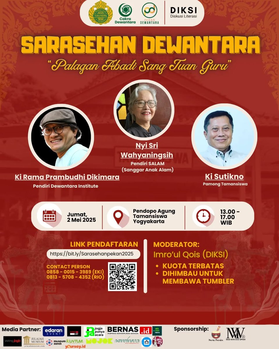 Posted <a href="/withregram/">Repost app</a> • @cakra_dewantara 📜 Palagan Abadi Sang Tuan Guru

📅 : 2 Mei 2025
 📍: Pendopo Agung Tamansiswa 
 🔓: Terbuka untuk umum
 💸: Gratis

📢 Ajak kawanmu dan siapa pun yang percaya bahwa perubahan dimulai dari ruang belajar 💬