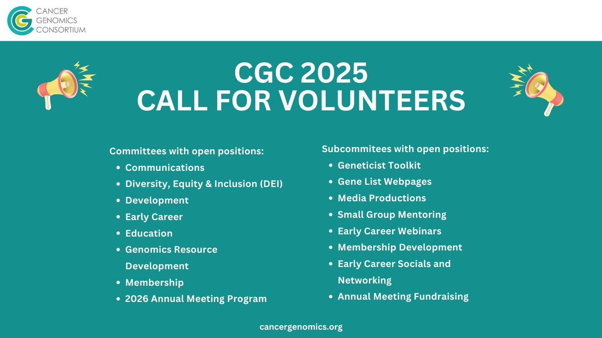 The Cancer Genomics Consortium (CGC) is looking for dedicated members to join our Committees. Learn more here: buff.ly/3eUp7Bk