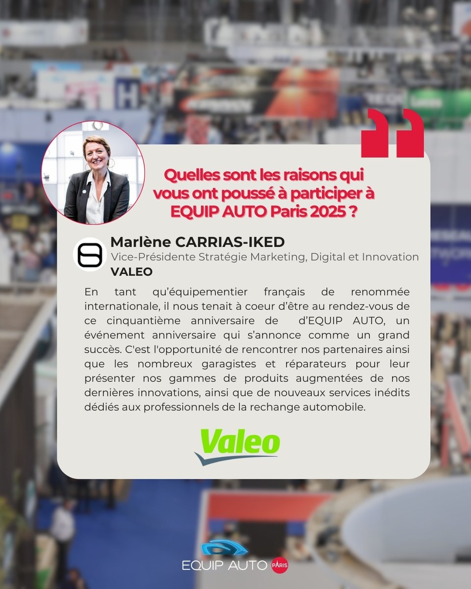 Valeo de retour à #EquipAutoParis2025 🛠️
"Il nous tenait à cœur d’être au rendez-vous" : innovations produits, services tech &amp; rencontres avec les pros de la rechange.

📍 Au coeur du Village de la Tech et dans le secteur Pièces, Équipements &amp; Réseaux !
