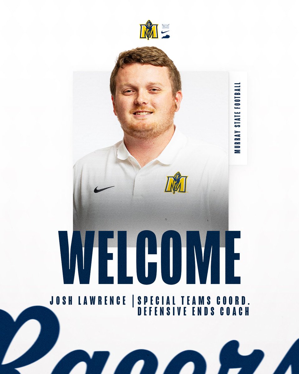 Murray State Football (@racersfootball) on Twitter photo Welcome to the Racer Family❗️
➡️ <a href="/CoachJlawr/">Josh Lawrence</a> // Special Teams Coord. & Defensive Ends Coach
#GoRacers🏇 Welcome to the Racer Family❗️
➡️ <a href="/CoachJlawr/">Josh Lawrence</a> // Special Teams Coord. & Defensive Ends Coach
#GoRacers🏇