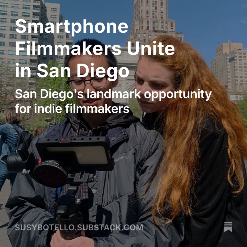 Smartphone Filmmakers Unite in San Diego this weekend 4/27 &amp; 28. 📱🎬🌟✨

The Red Carpet is in your pocket™

susybotello.substack.com/p/smartphone-f…

#mobilefilmSD #InternationalMobileFilmFestival #SanDiego