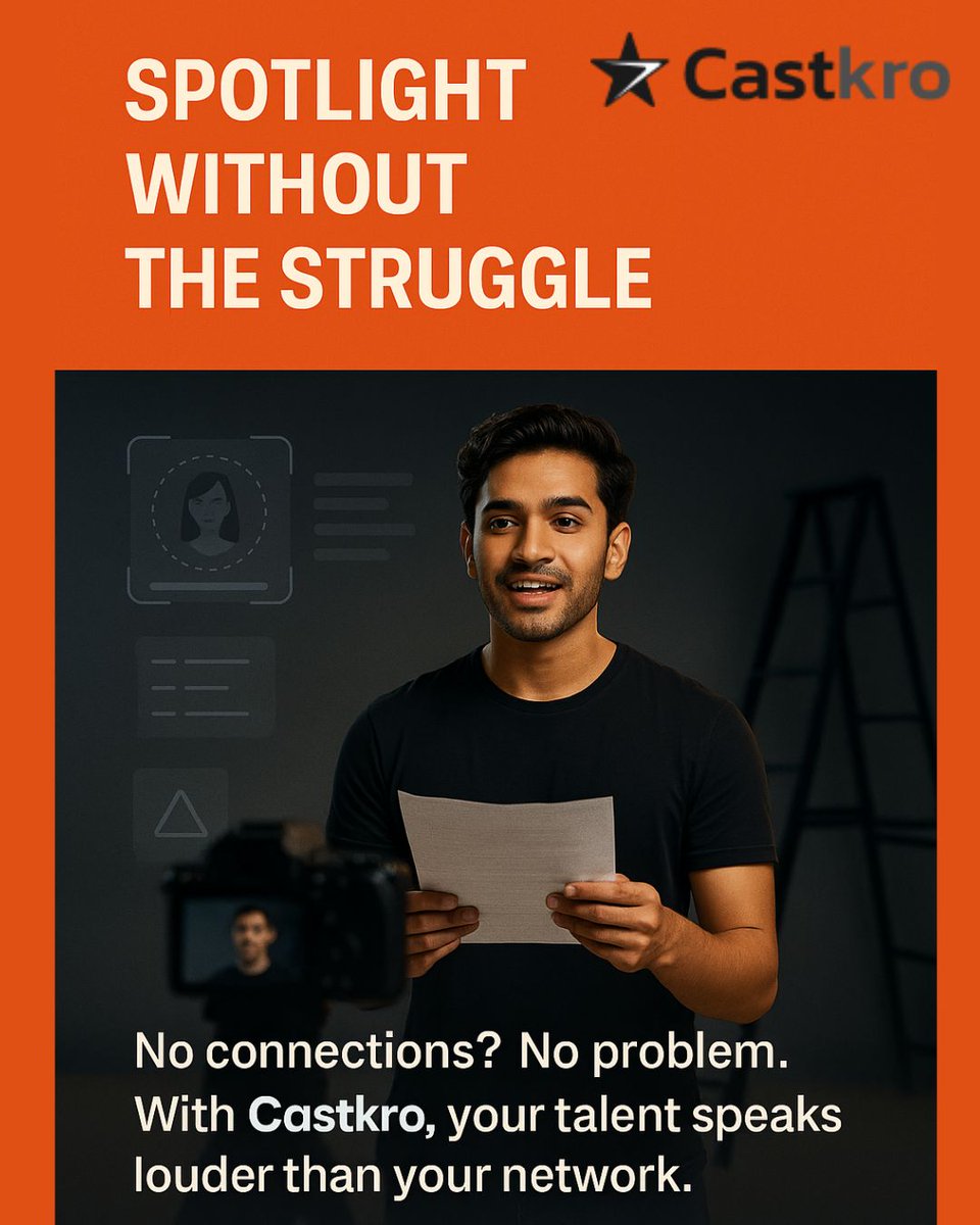castkro's tweet photo. Spotlight Without the Struggle 🎬
No connections? No problem.
With Castkro, your talent does the talking.

Create your free profile now &amp; get discovered 👉 [your link]
#CastingCall #ActingOpportunity #Castkro #AIcasting #BollywoodAuditions https://t.co/O4f2XPIqUi