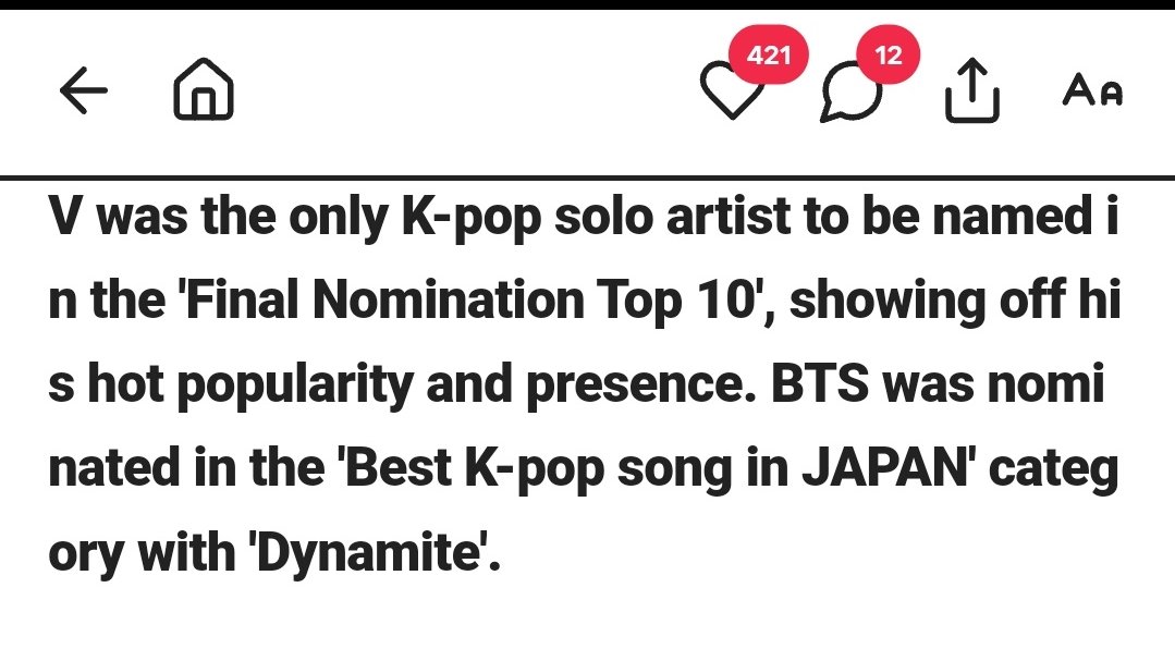 BTS #V becomes the only K-pop solo artist to get nominated for  “Best Artist” at the MUSIC AWARDS JAPAN 2025