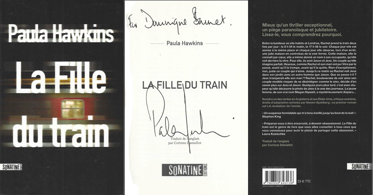 DPH67062013's tweet image. Année 2025 : Lecture N° 15

   LA FILLE DU TRAIN

De : Paula HAWKINS (Angleterre)

Mon avis
   EXCELLENT (merci à mon frère de m&apos;avoir (fortement) consillé ce livre)

#livrelu #lecture2025 #livrelu2025