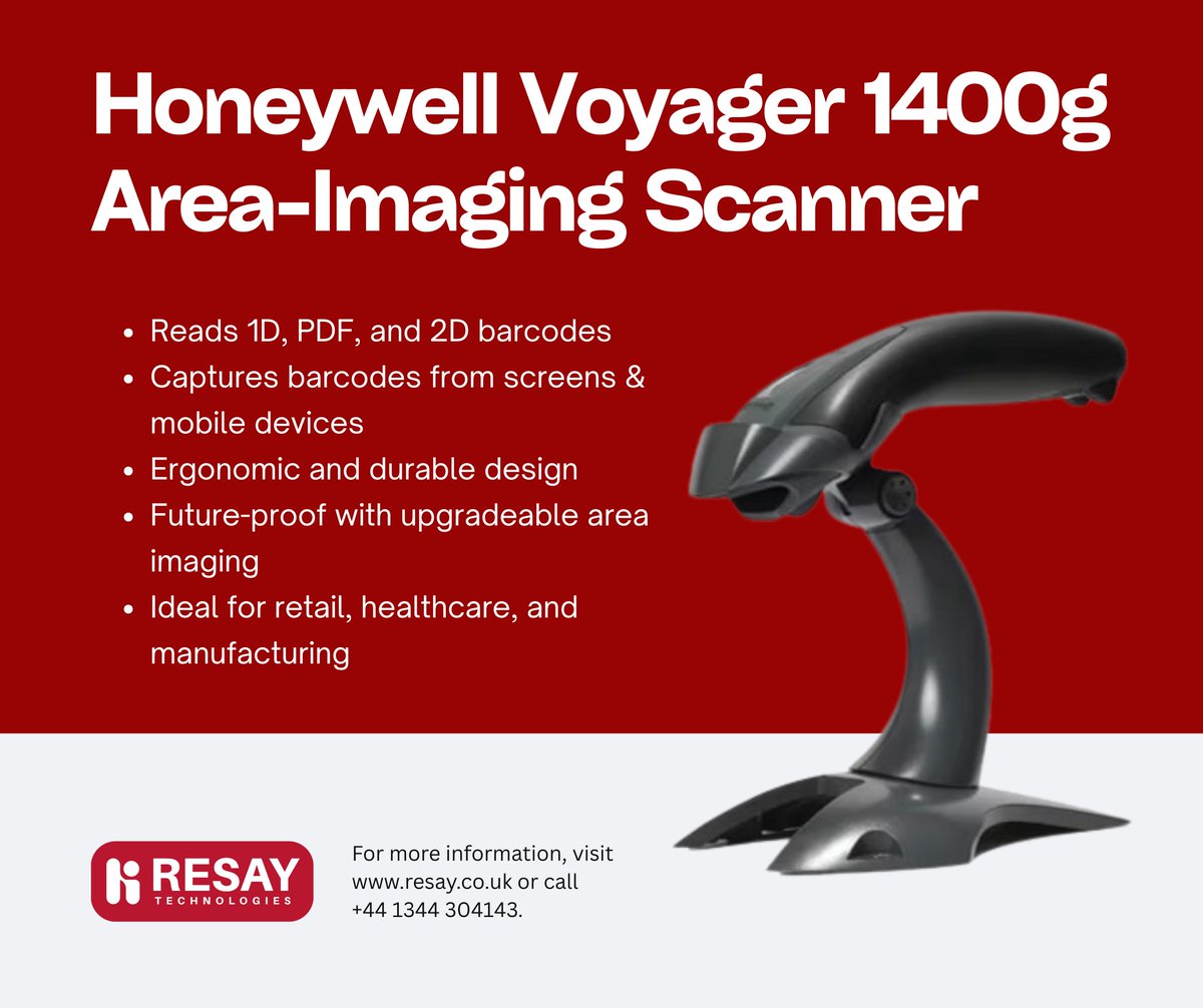 ResayTec's tweet image. 🔍 Say goodbye to limits with the Honeywell Voyager 1400g!

#HoneywellScanner #Voyager1400g #BarcodeScanner #RetailTech #PointOfSale #InventoryManagement #2DScanning #BusinessTools