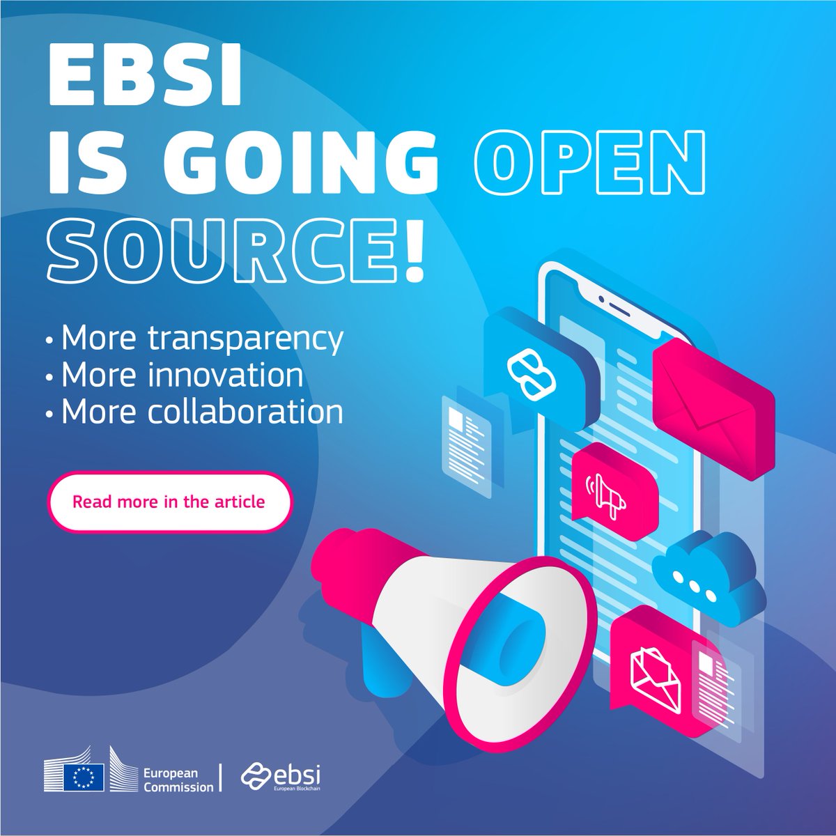 🚀 Big news! EBSI is going open source under the EUPL, contributing to the EC’s open-source agenda!

This unlocks more transparency, collaboration, and innovation in the blockchain space.

🔓 Open code, endless possibilities for developers &amp; the Web3 community.

📖 Learn more: