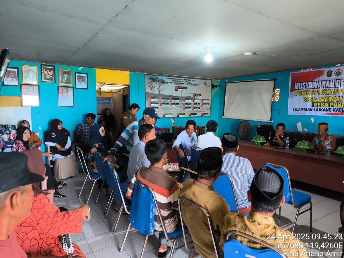 rhyna_amir's tweet photo. Kamis (24/4/25), Rina Ariana Amir, Luhkan Takalar mengikuti kegiatan Musyawarah Desa Khusus Pembentukan Koperasi Desa Merah Putih Desa Punaga, Kec. Laikang Kab. Takalar
#GiatLuhkanSatminkalMaros
@BRPBAP3_Maros @pusluh_bppsdm https://t.co/fg2Sawtd6O