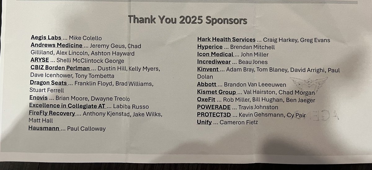 WesATC (@wesatc15) on Twitter photo Excited for day 2! Time of year to continue to grow. Thank you for the invite and all the sponsors.
<a href="/AndrewsSportMed/">Andrews Sports Med</a> <a href="/DragonSeats/">Dragon Seats</a> <a href="/shelli_aryse/">Shelli McClintock</a> <a href="/ColelloMike/">Mike</a> <a href="/cbz/">CBIZ</a> <a href="/enovismedtech/">Enovis</a> <a href="/fireflyrecovery/">firefly Recovery</a> <a href="/Paul_Calloway/">Paul Calloway</a> <a href="/Hyperice/">Hyperice</a> <a href="/iconmedical/">John Miller</a> <a href="/KinventOfficiel/">KINVENT</a> <a href="/AbbottNews/">Abbott</a> <a href="/KismetGrp/">Kismet Wealth Group</a> <a href="/OxeFit/">OxeFit</a> Excited for day 2! Time of year to continue to grow. Thank you for the invite and all the sponsors.
<a href="/AndrewsSportMed/">Andrews Sports Med</a> <a href="/DragonSeats/">Dragon Seats</a> <a href="/shelli_aryse/">Shelli McClintock</a> <a href="/ColelloMike/">Mike</a> <a href="/cbz/">CBIZ</a> <a href="/enovismedtech/">Enovis</a> <a href="/fireflyrecovery/">firefly Recovery</a> <a href="/Paul_Calloway/">Paul Calloway</a> <a href="/Hyperice/">Hyperice</a> <a href="/iconmedical/">John Miller</a> <a href="/KinventOfficiel/">KINVENT</a> <a href="/AbbottNews/">Abbott</a> <a href="/KismetGrp/">Kismet Wealth Group</a> <a href="/OxeFit/">OxeFit</a>