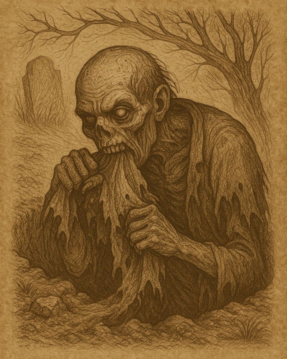 LnLFolklore's tweet photo. You’ve heard of vampires.
But have you heard of the Nachzehrer?
A German revenant who devours its own burial shroud... and then its family.
It doesn’t need to leave the grave to drain your life. Just chew.

#Folklore #Cryptid #Horror https://t.co/IDNQ62dCKu