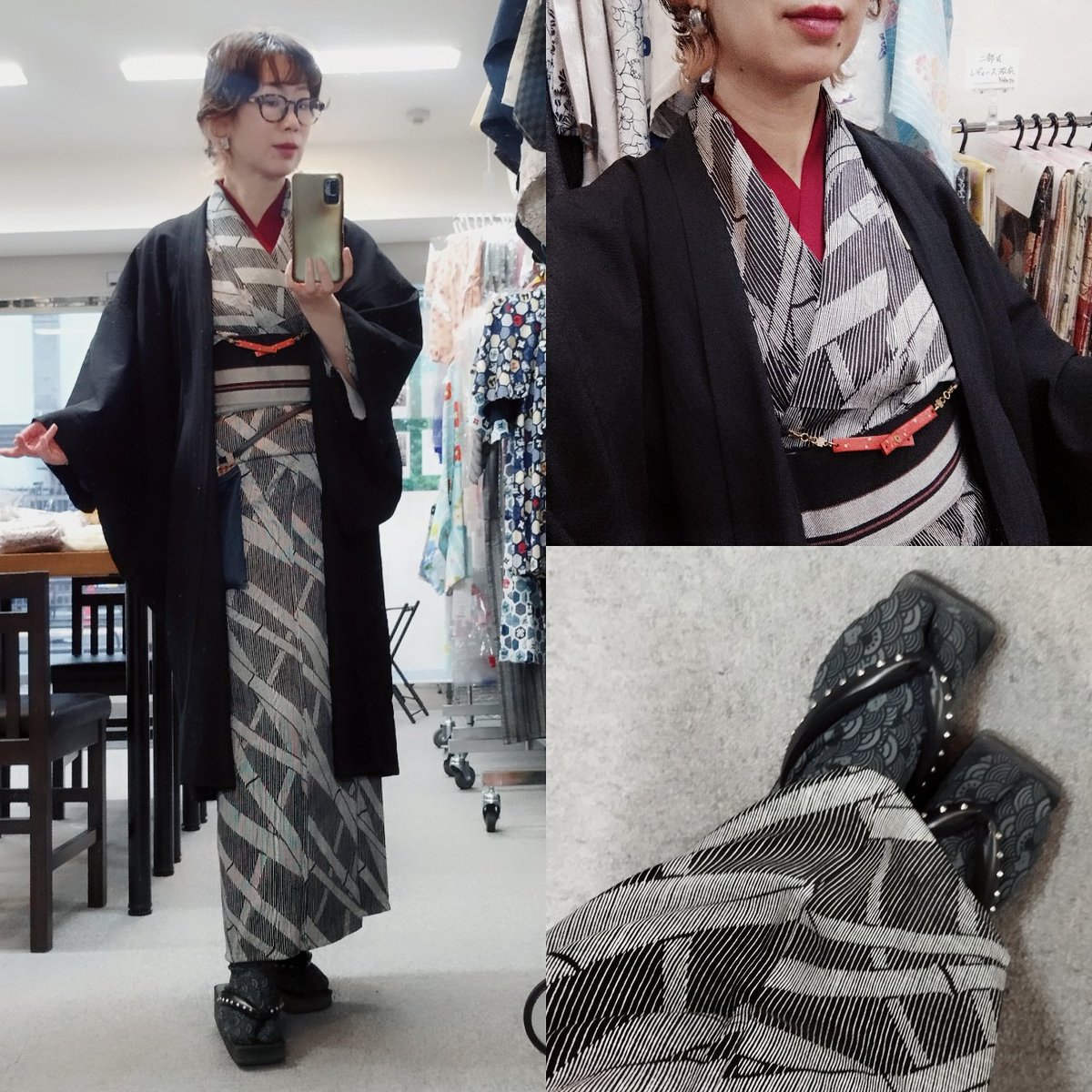 yuukikanon42's tweet image. KimonoRecipe | 単衣着物にメンズ羽織コーデ |
藤木屋スタッフデー♬
Tシャツ襦袢をインにモノトーンの単衣着物を着て、角帯を締めた。にゃんがいはの足袋に角草履。アウターはメンズ単衣羽織。
kimonorecipe.com/c/ODk0AkQ
#きものレシピ #着物コーデ