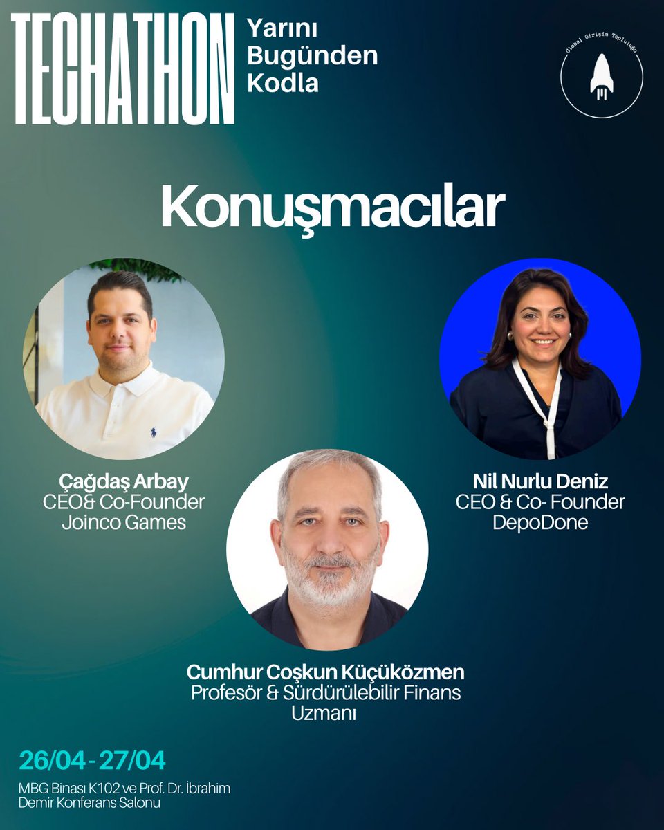 iztechgec's tweet photo. TECHATHON PANEL KONUŞMACILARI İLE TANIŞIN
Workshop formatında gerçekleşecek panellerle ilham al, kendini geliştir!

📅 26 Nisan 12.30
Temel Girişimcilik Eğitimi ve İş Modeli
Çağdaş Arbay – CEO &amp; Co-Founder, Joinco Games https://t.co/YT9jvAab4l