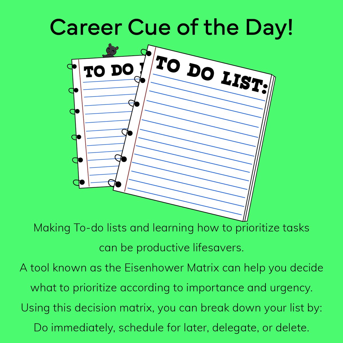 ODUCareer's tweet photo. Want to get more done with less stress? Start by writing a to-do list—but don’t stop there. Learn to prioritize. Tools like the Eisenhower Matrix can help you separate what’s urgent vs. what’s actually important. You'll feel less overwhelmed and you'll make more progress. https://t.co/HyVbVPyBjF