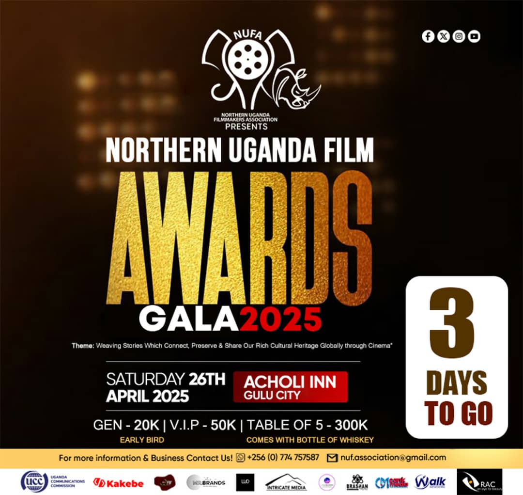 Awards Gala Night for maiden edition of NORTHERN UGANDA FILM AWARDS.  

Celebrating 16 categories of excellence in filmmaking in the North. Have you gotten your ticket yet? See you at <a href="/NUFA_OFFICIAL1/">Northern Uganda Film Makers Association (NUFA)</a>  Awards in Gulu this Saturday.