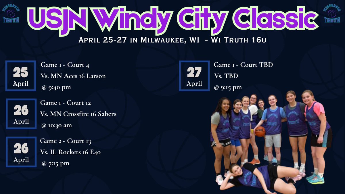 WI Truth Basketball (@witruthbb) on Twitter photo Looking forward to the <a href="/USJN/">USJN</a> Windy City Classic this weekend in Milwaukee! Here are the 17u and 16u schedules. Come check out our 17u and 16u squads!
<a href="/PGHWisconsin/">๐๐ซ๐๐ฉ ๐๐ข๐ซ๐ฅ๐ฌ ๐๐จ๐จ๐ฉ๐ฌ ๐๐ข๐ฌ๐๐จ๐ง๐ฌ๐ข๐ง</a> <a href="/JrAllStarWI/">Wisconsin Jr. All-Star GBB</a> <a href="/MHS_Girls_/">Midwest Hoops Spotlight</a> <a href="/TheMRR7/">The Midwest Recruiting Resource</a> <a href="/FiveStateHoops/">Chuck Thompson</a> <a href="/BradyJ_Peterson/">Brady Peterson๐ต๐ท</a> <a href="/MasonHAsher/">Mason Asher</a> Looking forward to the <a href="/USJN/">USJN</a> Windy City Classic this weekend in Milwaukee! Here are the 17u and 16u schedules. Come check out our 17u and 16u squads!
<a href="/PGHWisconsin/">๐๐ซ๐๐ฉ ๐๐ข๐ซ๐ฅ๐ฌ ๐๐จ๐จ๐ฉ๐ฌ ๐๐ข๐ฌ๐๐จ๐ง๐ฌ๐ข๐ง</a> <a href="/JrAllStarWI/">Wisconsin Jr. All-Star GBB</a> <a href="/MHS_Girls_/">Midwest Hoops Spotlight</a> <a href="/TheMRR7/">The Midwest Recruiting Resource</a> <a href="/FiveStateHoops/">Chuck Thompson</a> <a href="/BradyJ_Peterson/">Brady Peterson๐ต๐ท</a> <a href="/MasonHAsher/">Mason Asher</a>