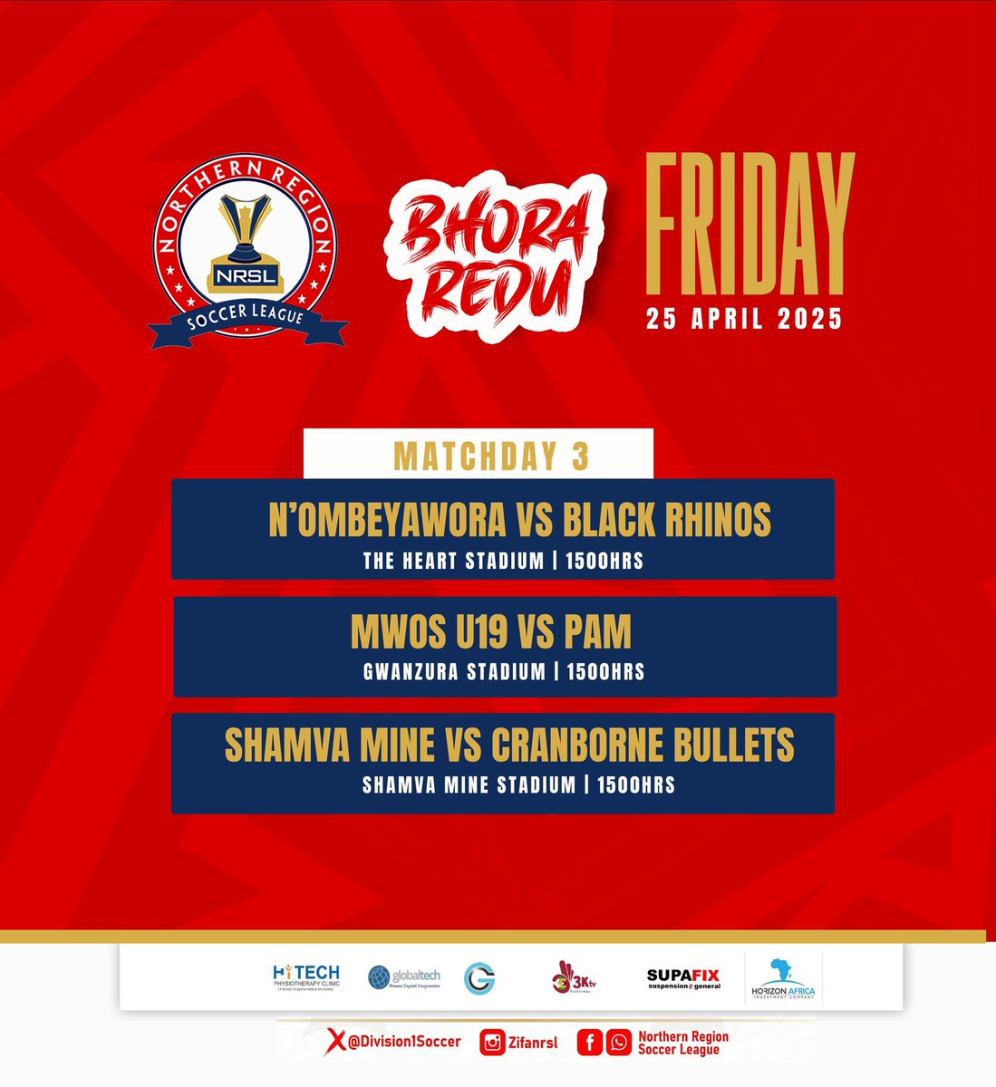 Three exciting fixtures, three stadiums. 
#bhoraRedu 
Let’s go and rally behind your favorite teams tomorrow!! 

#nrsl #morethanjustaleague #BhoraRedu