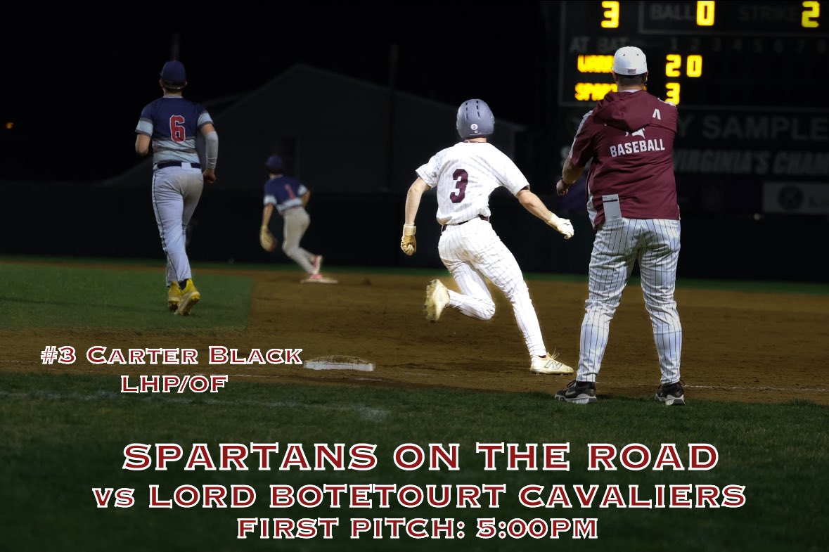 SalemSpartanBB's tweet photo. ⚔️SPARTANS ON THE ROAD⚔️
⚾️SALEM SPARTANS vs LORD BOTETOURT CAVALIERS⚾️
❗️FIRST PITCH 5:00PM❗️ https://t.co/JDwQvIbtXI