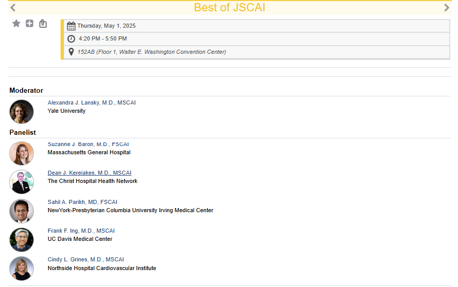 MyJSCAI (@myjscai) on Twitter photo 📊 Heading to #SCAI2025? Don’t miss the Best of #JSCAI session! EIC <a href="/AlexandraLansky/">Alexandra Lansky</a> breaks down the year’s biggest highlights. See what shaped #JSCAI this year! 💡
📍Thurs, May 1 | 4:20 PM | RM 152AB
➡️scai.confex.com/scai/2025/meet…
<a href="/djkereiakes/">Dean Kereiakes, M.D.</a> <a href="/SuzanneJBaron/">Suzanne J. Baron MD MSc</a> <a href="/sahilparikhmd/">Sahil A. Parikh, MD</a> 📊 Heading to #SCAI2025? Don’t miss the Best of #JSCAI session! EIC <a href="/AlexandraLansky/">Alexandra Lansky</a> breaks down the year’s biggest highlights. See what shaped #JSCAI this year! 💡
📍Thurs, May 1 | 4:20 PM | RM 152AB
➡️scai.confex.com/scai/2025/meet…
<a href="/djkereiakes/">Dean Kereiakes, M.D.</a> <a href="/SuzanneJBaron/">Suzanne J. Baron MD MSc</a> <a href="/sahilparikhmd/">Sahil A. Parikh, MD</a>