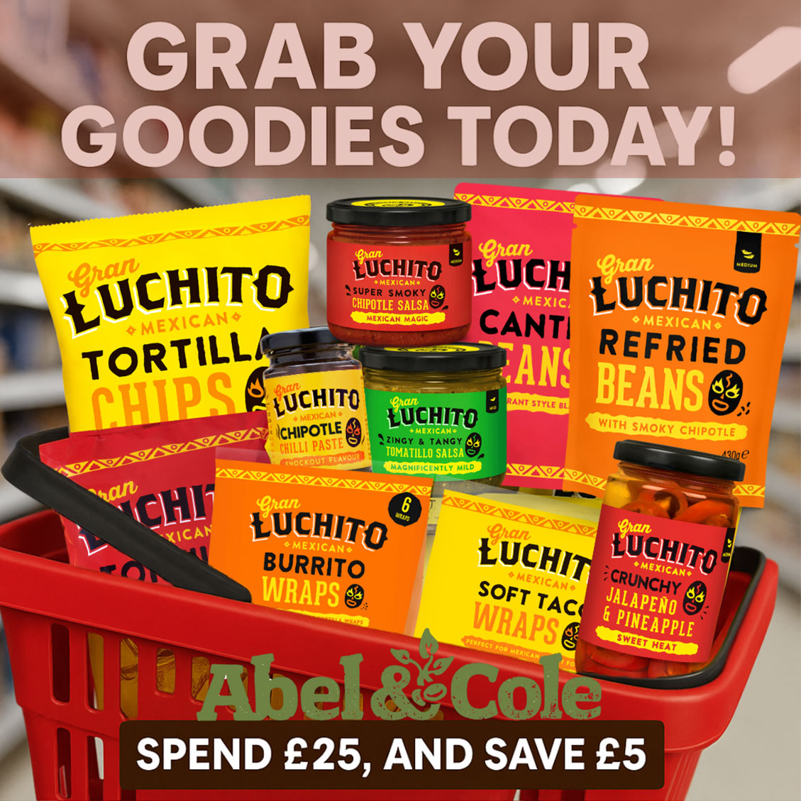 Your kitchen isn't complete without these Mexican staples! 😋

Fill your cupboards with Gran Luchito's Chipotle Chips, Refried Beans, Salsas, and MORE! Spend £25, Save £5 @abelandcole - Time to get cooking! ❤️‍🔥 

 #granluchito #abelandcole #chipotlechips #refriedbeans #salsas