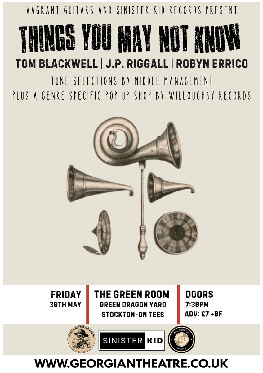 The Green Room (@greenroomstcktn) on Twitter photo Friday 30th May - Things You May Not Know
An intimate night with premium songwriters based in Teesside, in celebration of Stockton’s new guitar shop featuring Tom Blackwell <a href="/JPRiggall/">J.P.Riggall</a> and Robyn Errico
🎟 georgiantheatre.co.uk/live-events/th… Friday 30th May - Things You May Not Know
An intimate night with premium songwriters based in Teesside, in celebration of Stockton’s new guitar shop featuring Tom Blackwell <a href="/JPRiggall/">J.P.Riggall</a> and Robyn Errico
🎟 georgiantheatre.co.uk/live-events/th…
