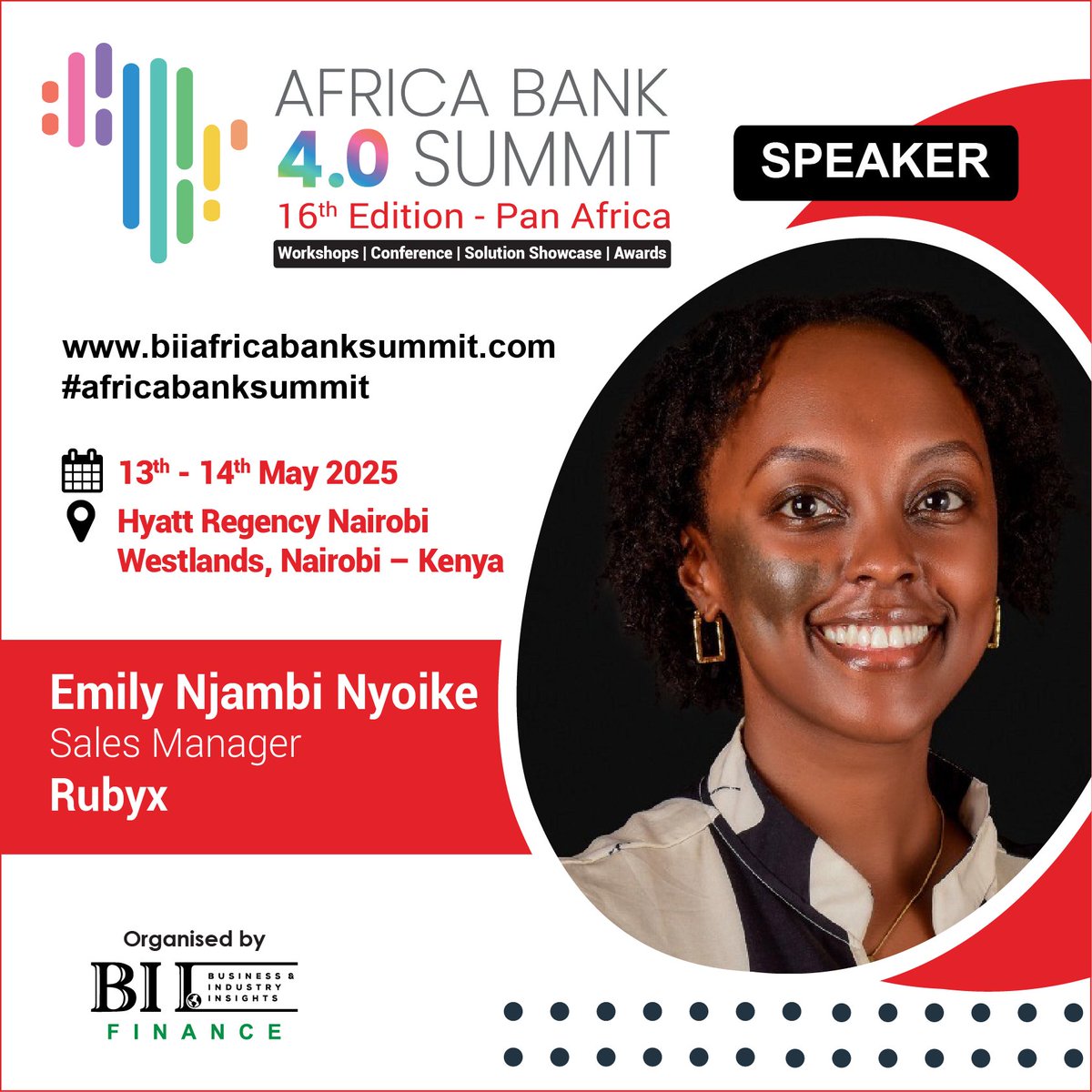 Glad to welcome Emily Njambi, Sales Manager of Rubyx at 16th Africa Bank 4.0 Summit.

Her insights on the topic "From Data to Credit Decisions: Smarter, Faster, &amp; Fairer Data-Driven Lending" offers the audience a deep dive.

Sign-up now: biiafricabanksummit.com/register

#africabanksummit