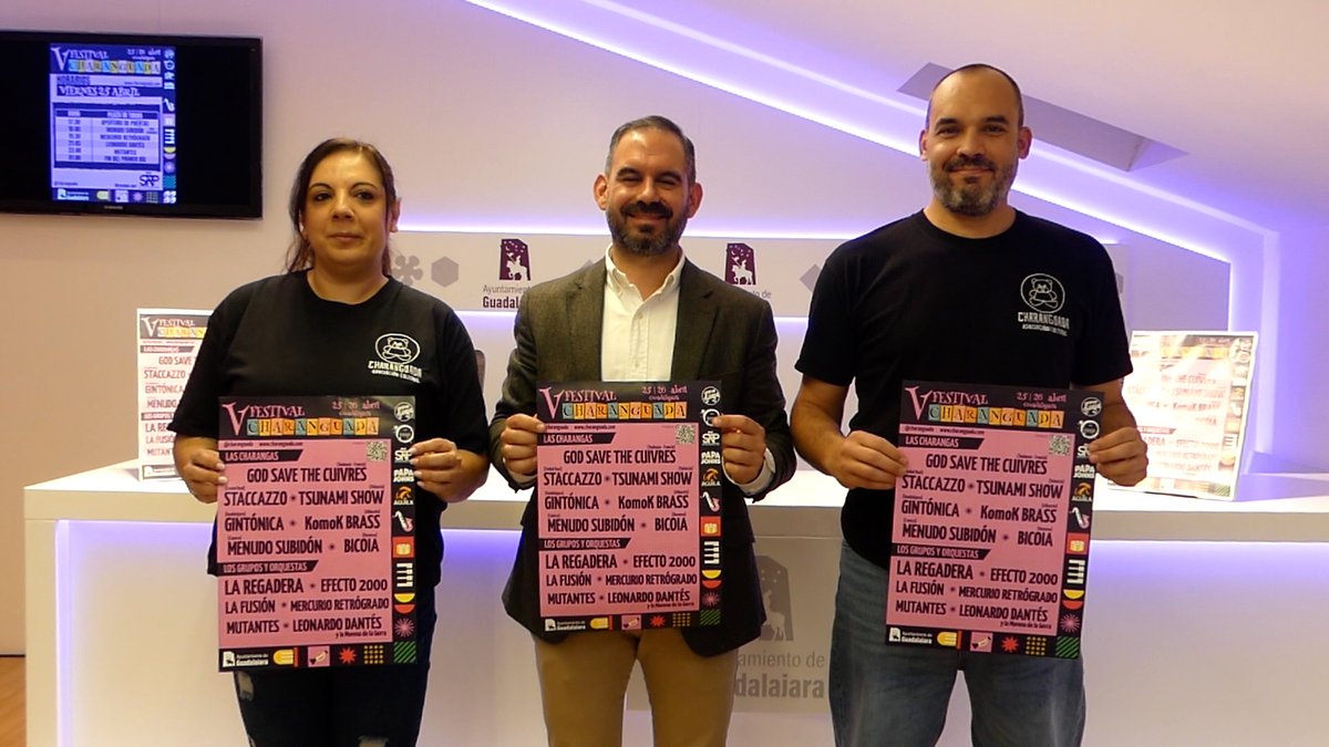 Charanguada, fiesta y música para este fin de semana. + en guadatvmedia.tv
lc.cx/H7cEEu
<a href="/AytoGuadalajara/">AytoGuadalajara</a> <a href="/charanguada/">Festival Charanguada</a> <a href="/LopezPomeda/">Santi Lopez Pomeda</a>