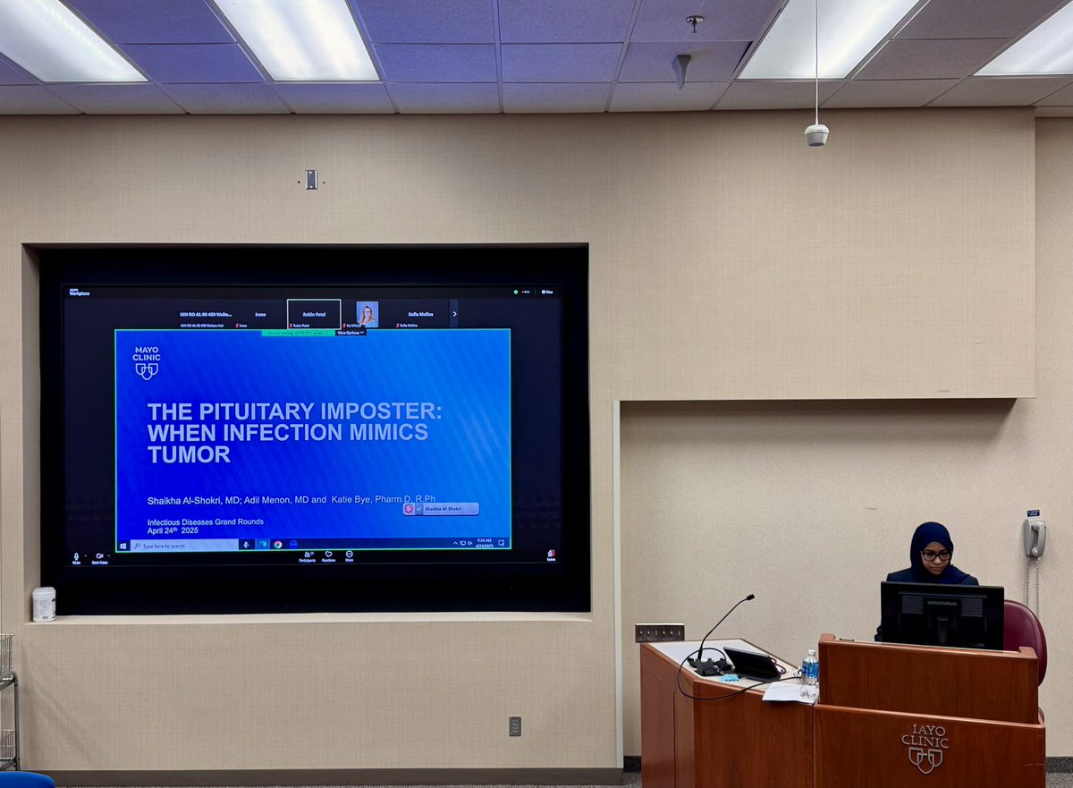 Mayo Clinic Infectious Diseases (@mayoclinicinfd) on Twitter photo #MayoIDGrandRounds
Our fellow Dr. <a href="/2015Shaikha/">Shaikha Al-Shokri, MD</a> presented a case of a patient with an isolated pituitary mass and the biopsy showed granulomatous inflammation with broad-based budding yeast. What is the diagnosis and your treatment recommendation? #MayoIDGrandRounds
Our fellow Dr. <a href="/2015Shaikha/">Shaikha Al-Shokri, MD</a> presented a case of a patient with an isolated pituitary mass and the biopsy showed granulomatous inflammation with broad-based budding yeast. What is the diagnosis and your treatment recommendation?
