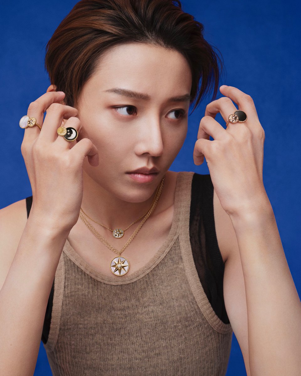 Dior's tweet photo. Celebrating ten years, #DiorJoaillerie's Rose des Vents by Victoire de Castellane features new additions, with Dior Global brand ambassador Xin Liu, personalizing the iconic eight-pointed star for unique expression. More https://t.co/m90tmqnmlP. https://t.co/OTO17r1wfU