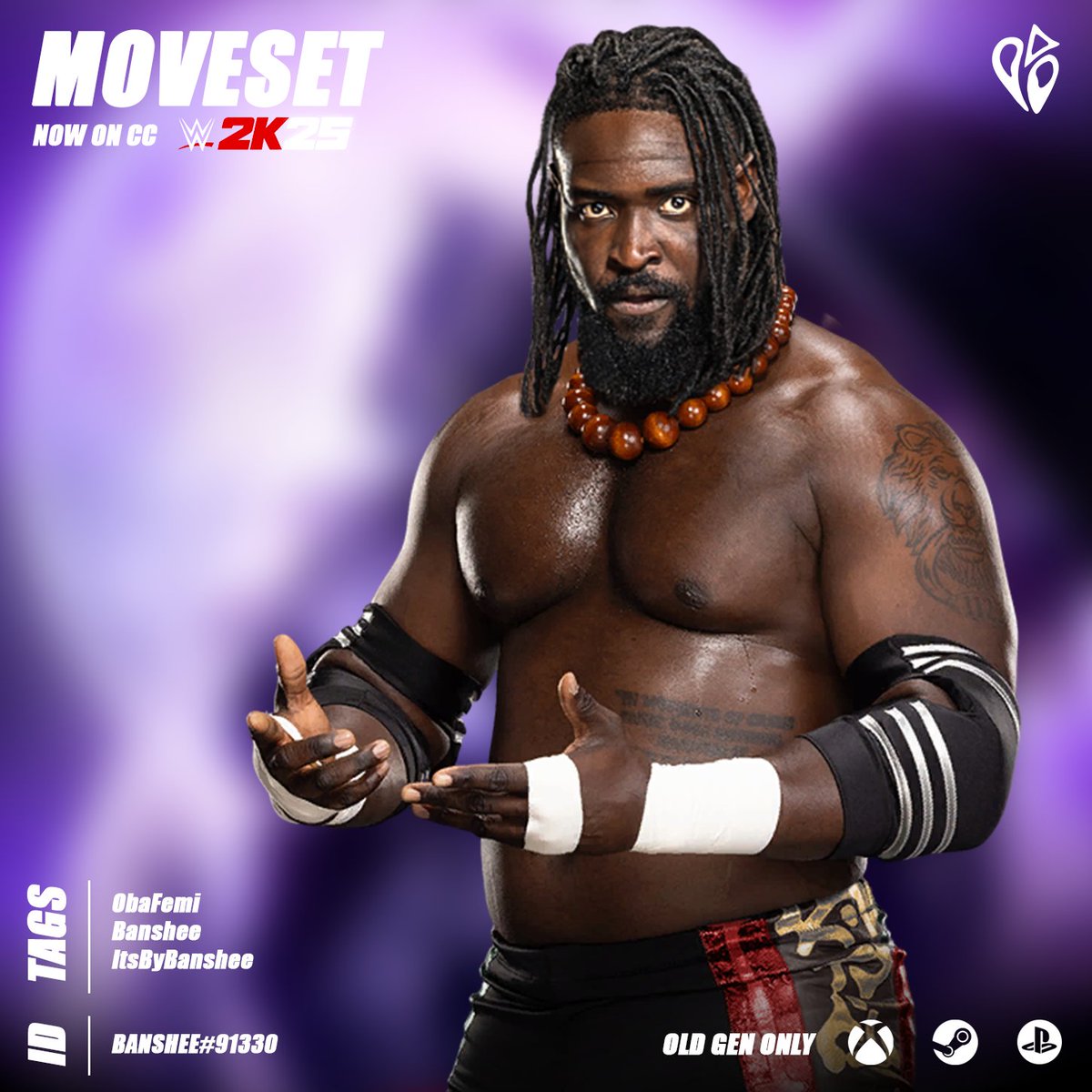 itsbybanshee's tweet photo. Oba Femi moveset out now on CC! 🤼♂️
⭐ TV-accurate
⭐ PC, PS4, XB1 only
⭐ Tags on graphic
#WWE2K25 #Movesets #WWENXT https://t.co/BKTcasZBHI