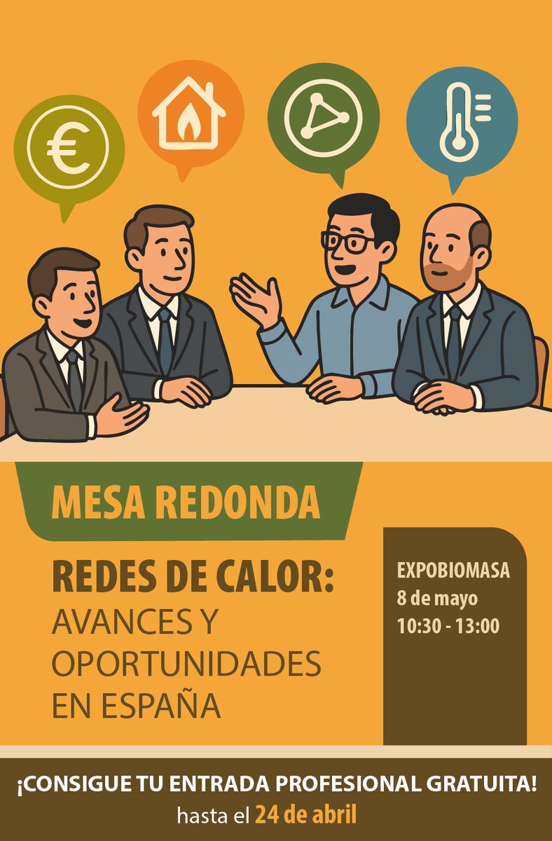 EXPOBIOMASA's tweet photo. 🔥 Redes de calor con biomasa: clave en la descarbonización municipal
📅 Jornada técnica en #Expobiomasa2025 con ponentes de SOMACYL, AVEBIOM, ADHAC y Ayto. de Ponferrada, REBI, VEOLIA y AIGUASOL
👉 https://t.co/0rzDDT39sm
#RedesDeCalor #Biomasa #EnergíaRenovable https://t.co/sEBboZ1tRy